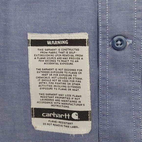 Carhartt Flame Resistant Shirt Mens 2XL Blue Button Up Long Sleeve Work Durable - Picture 11 of 11